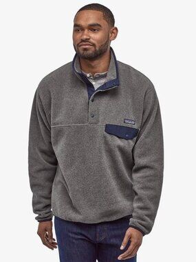 Patagonia Men’s Lightweight Synchilla Snap-T Fleece Pullover Nickel w/ Blue Sz S